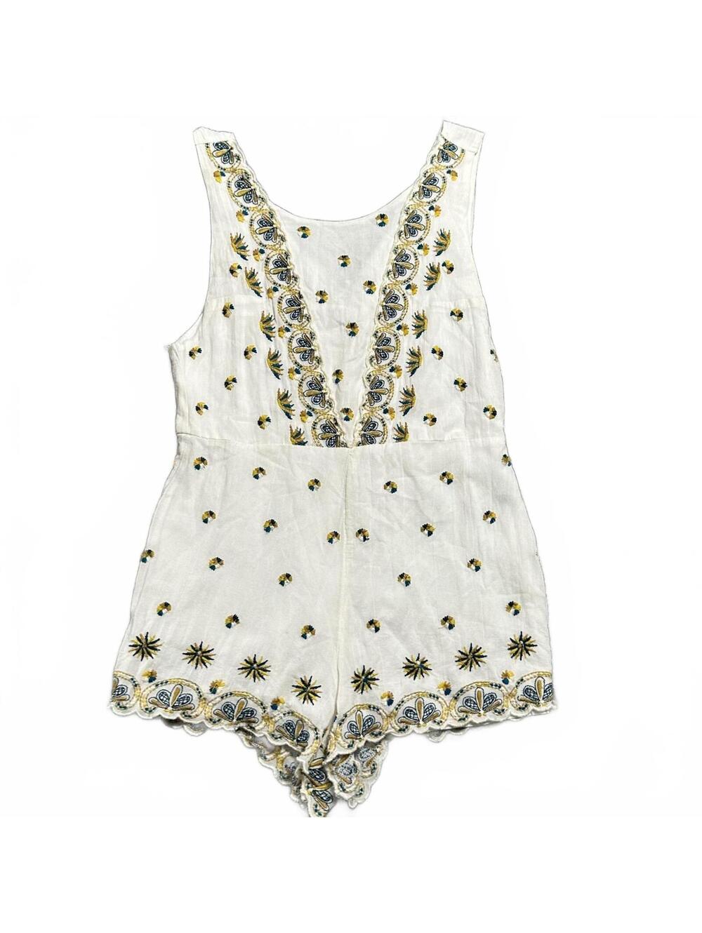 Free People White Embroidered Romper Size 6